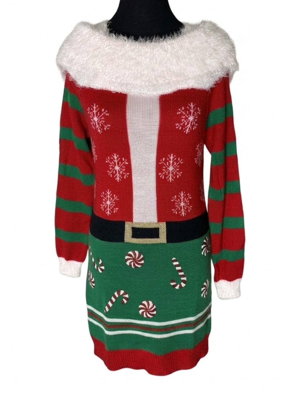 MAJOR LABEL GROUP Off Shoulder Knit Christmas Sweater Dress Sequin Size Small